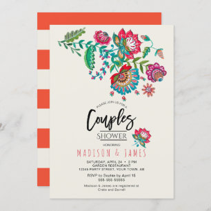 Invitación Boho Naranja stripe Flores populares   Ducha de pa