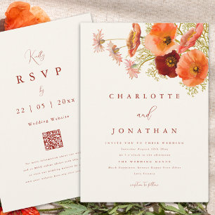 Invitación Boho Naranja Wildflower Fall Wedding