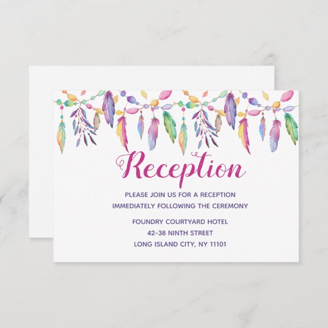 Invitación Boho Nativo Americano Pluma Morada Boda India (Anverso / Reverso)