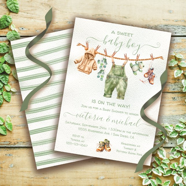 Invitación Boho Nature Baby Shower Clothesline (Matching item on this)