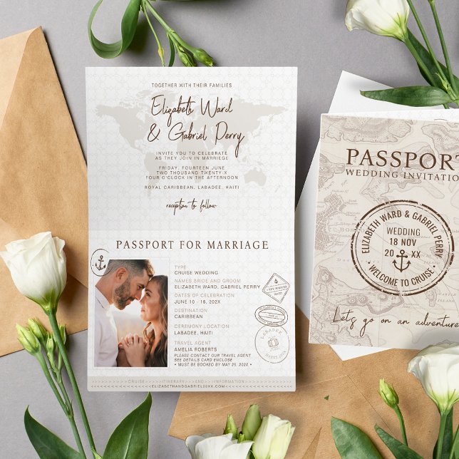 Invitación Boho Nautical Passport Boda de destino (Subido por el creador)