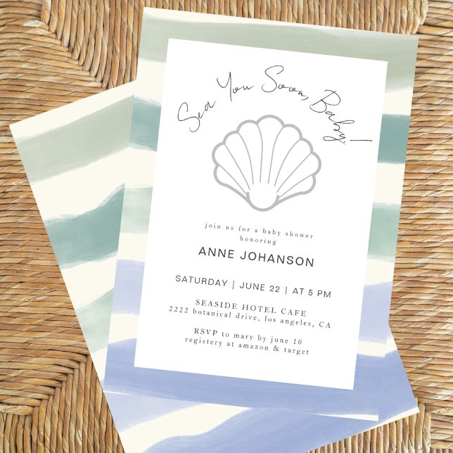 Invitación Boho Nautical Stripes Clam Shell Boy Baby Shower (Subido por el creador)