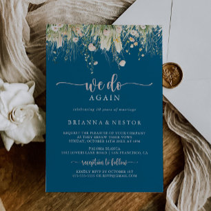 Invitación Boho Naval de Flores Silvestres Azul Volvemos A Vo