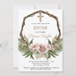 Invitación Boho Navidades Bautismo de guerra de madera