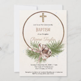 Invitación Boho Navidades Bautismo de guerra de madera