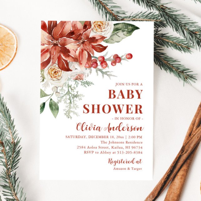 Invitación Boho Navidades de invierno Red Floral Baby Shower (Subido por el creador)