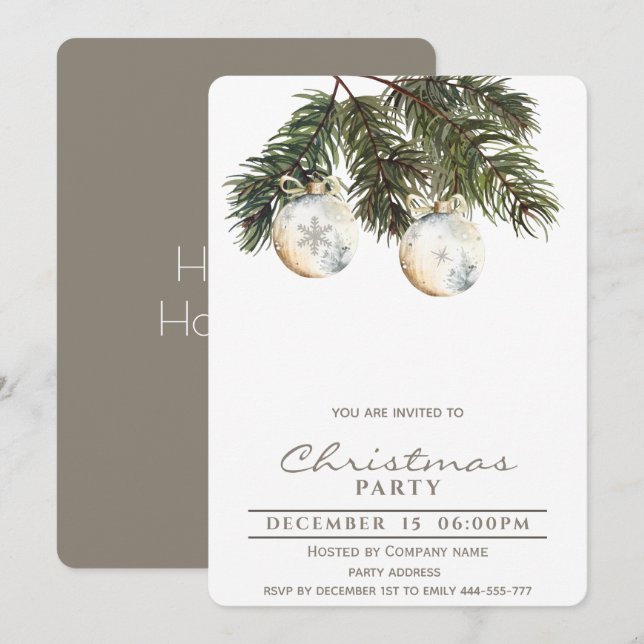 Invitación Boho Navidades de la acuarela de pino (Anverso / Reverso)