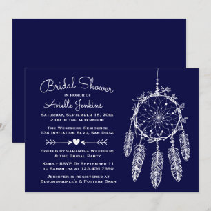 Invitación Boho Navy Blue Bridal Shower Dream Catcher Tribal