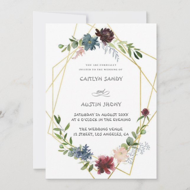 Invitación Boho Navy la floral verde simple (Anverso)