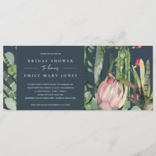 INVITACIÓN BOHO NAVY PINK FLORAL CACTI FAUNA BRIDAL DUCHA