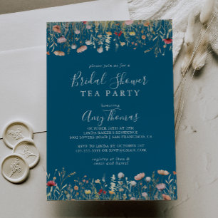 Invitación Boho Navy Wildflower Bridal Shower Tea Fiesta