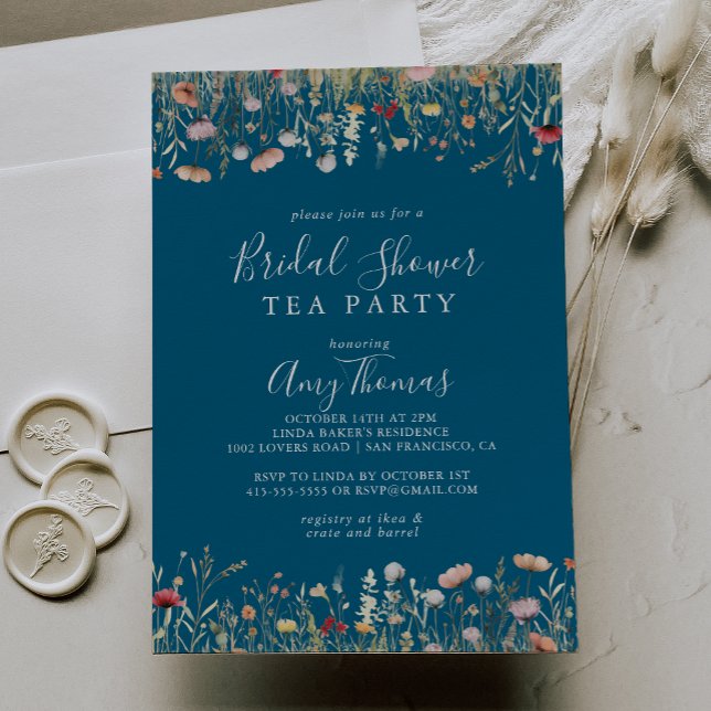 Invitación Boho Navy Wildflower Bridal Shower Tea Fiesta (Subido por el creador)
