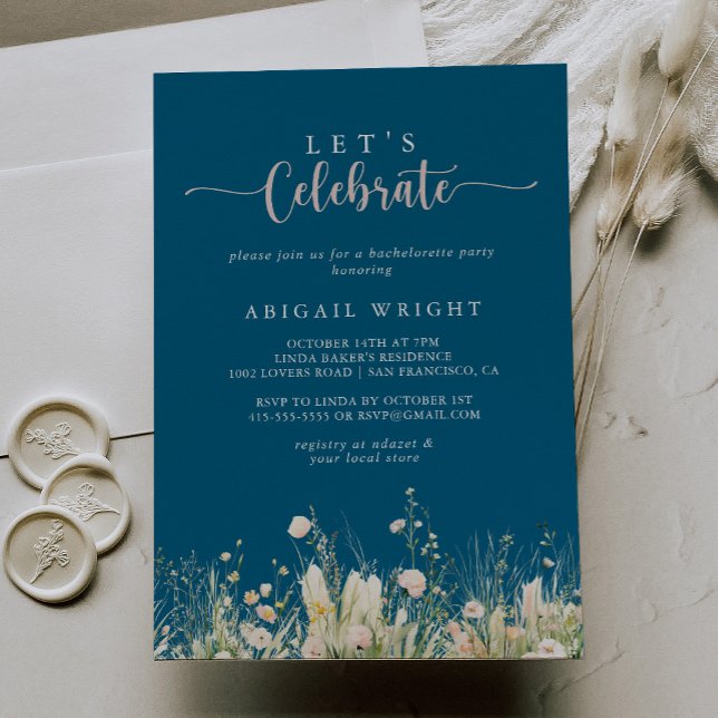 Invitación Boho Navy Wildflower Celebremos al Fiesta (Subido por el creador)