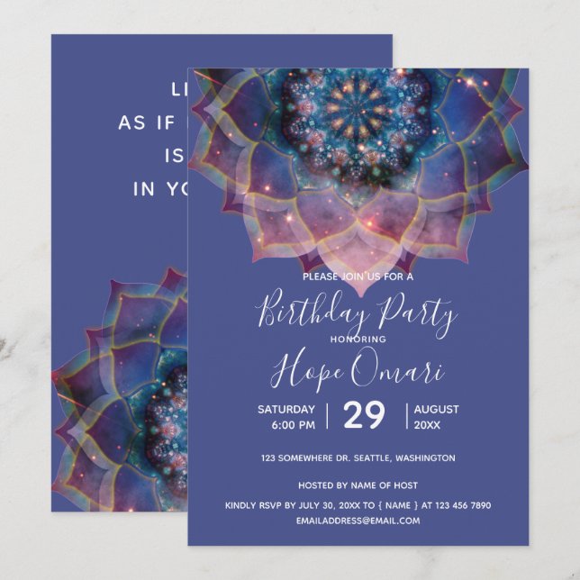 Invitación Boho Nebula Bloom | Diseño de Mandala (Anverso / Reverso)