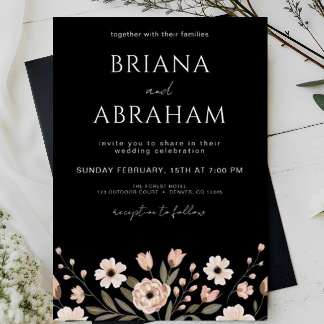 Invitación Boho negro Moda floral primavera boda jardín (Subido por el creador)