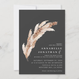 Invitación Boho negro pampas césped elegante boda