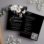 Invitación Boho negro y blanco elegante todo en un boda<br><div class="desc">Flores de boho blanco y negro hojas secas pampas pasto elegante todo en una boda plantilla editable invitación descarga digital instantánea con detalles bodas y qr rsvp en la parte posterior</div>