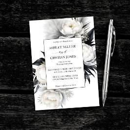 Invitación Boho negro y blanco flor boda elegante