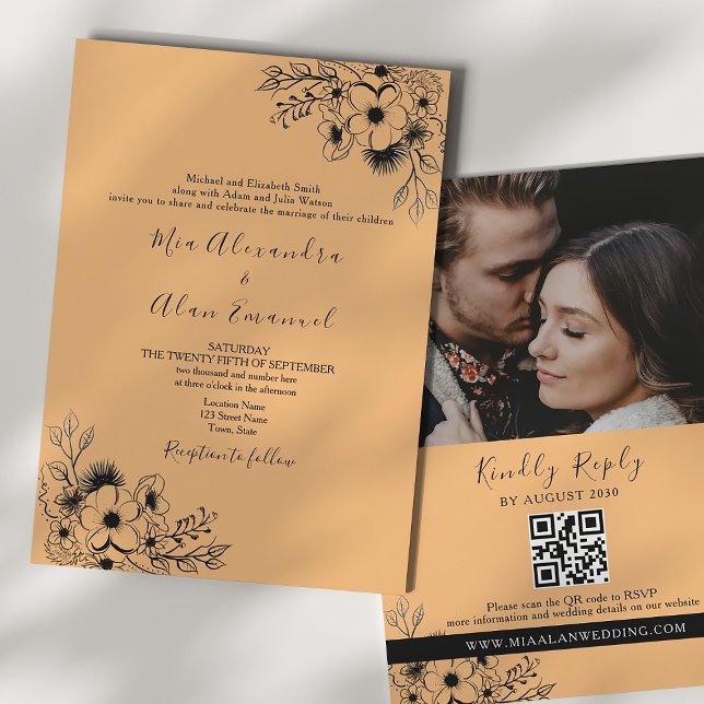 Invitación Boho Negro y Naranja todo en un Boda (Subido por el creador)