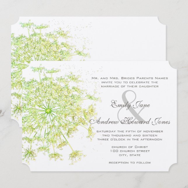 Invitación Boho Neo Mint Green Queen Anne's Lace Boda (Anverso / Reverso)