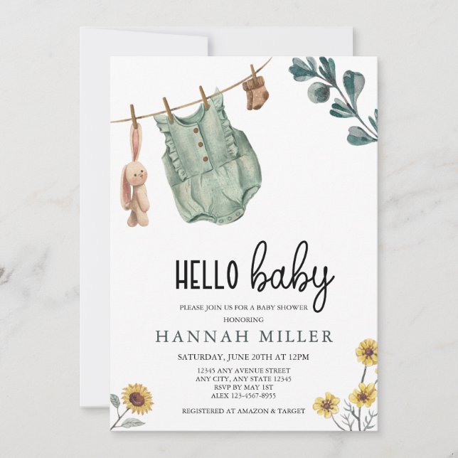 Invitación Boho Neutral de Género | Baby Shower acuarela (Anverso)