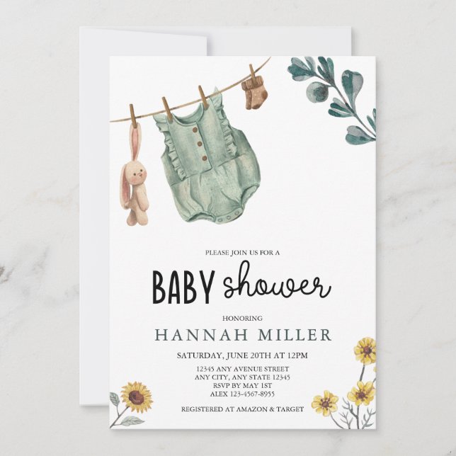 Invitación Boho Neutral de Género | Baby Shower acuarela (Anverso)