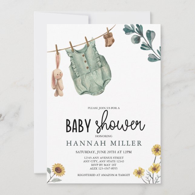 Invitación Boho Neutral de Género | Baby Shower acuarela (Anverso)