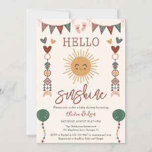 Invitación Boho neutral de género Hola Sunshine Baby Shower