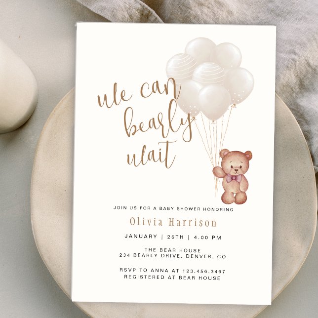 Invitación Boho Neutral de Género que podemos anticipar globo (Gender Neutral Boho We Can Bearly Wait Balloons Invitation)