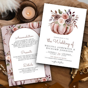 Invitación Boho Neutral Floral de Calabaza Todo en Uno Boda