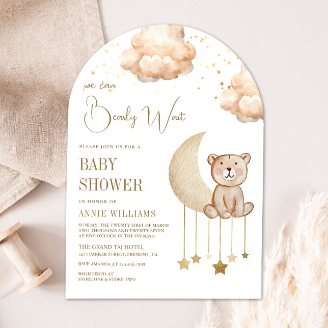 Invitación Boho Neutral Moon Teddy Bear Arch Baby Shower (Subido por el creador)