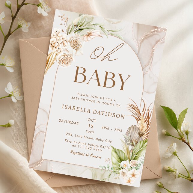 Invitación Boho Neutral Oh Baby Shower Pampas Floral (Boho Neutral Oh Baby Shower Pampas Floral Invitation)