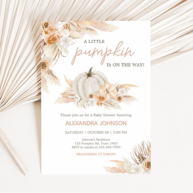 Invitación Boho Neutral Pumpkin Baby Shower (Gender Neutral Little Pumpkin Baby Shower Invitation)