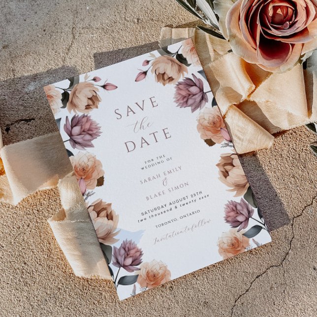 Invitación Boho Neutral Purple Floral Wedding Salva la fecha (Subido por el creador)