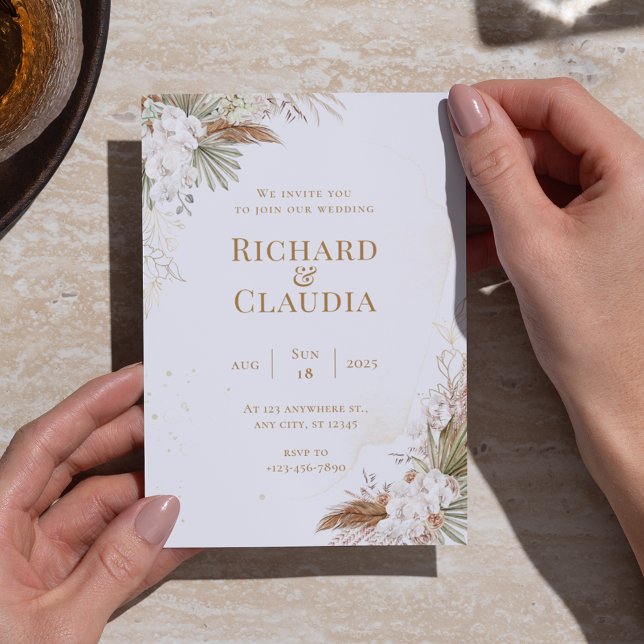 Invitación Boho Neutral Rústico Floral & Elegante Boda (Subido por el creador)