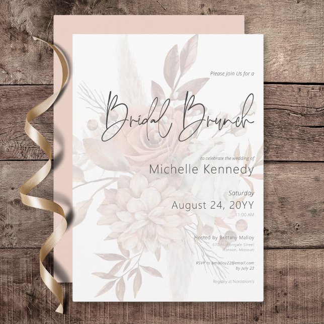 Invitación Boho Neutral Soft Floral Bouquet Bridal Brunch (Boho Neutral Soft Floral Bouquet Bridal Brunch Invitation)
