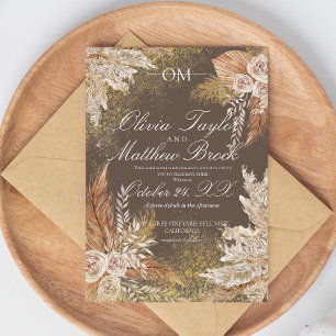 Invitación Boho Neutral Watercolor Pampas Grass Boda