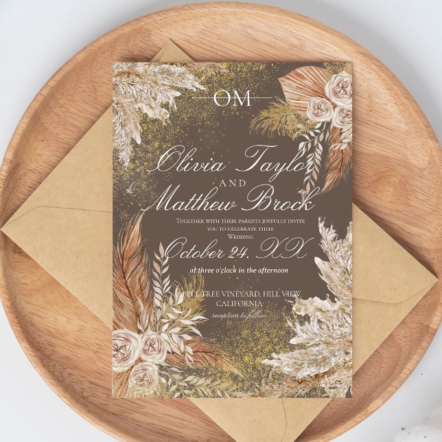 Invitación Boho Neutral Watercolor Pampas Grass Boda (Subido por el creador)