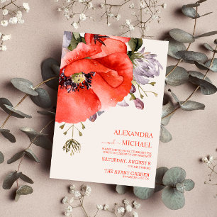 Invitación Boho Neutral Watercolor Poppies Boda