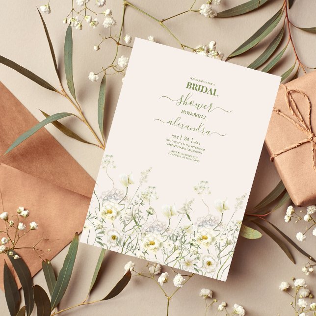 Invitación Boho Neutral White Watercolor Wildflower Bridal (Subido por el creador)