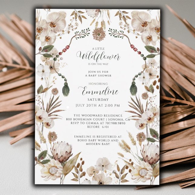 Invitación Boho Neutral Wildflower Baby Shower (Subido por el creador)