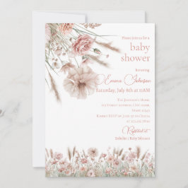 Invitación Boho Neutral Wildflower Baby Shower Invitation