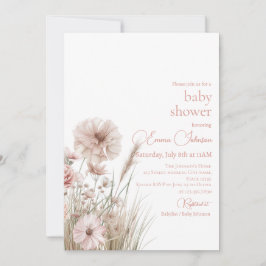 Invitación Boho Neutral Wildflower Baby Shower Invitation