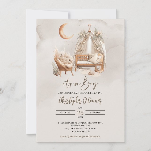 Invitación Boho neutro orujo niño nook Baby Shower (Anverso)