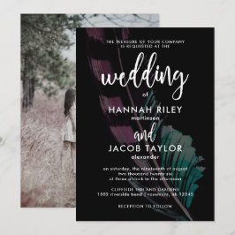 Invitación Boho Nights Black con Feather Photo Boda