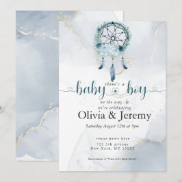 Invitación BOHO Niño NiñoCazador de Sueños Azul y Azul Polvo