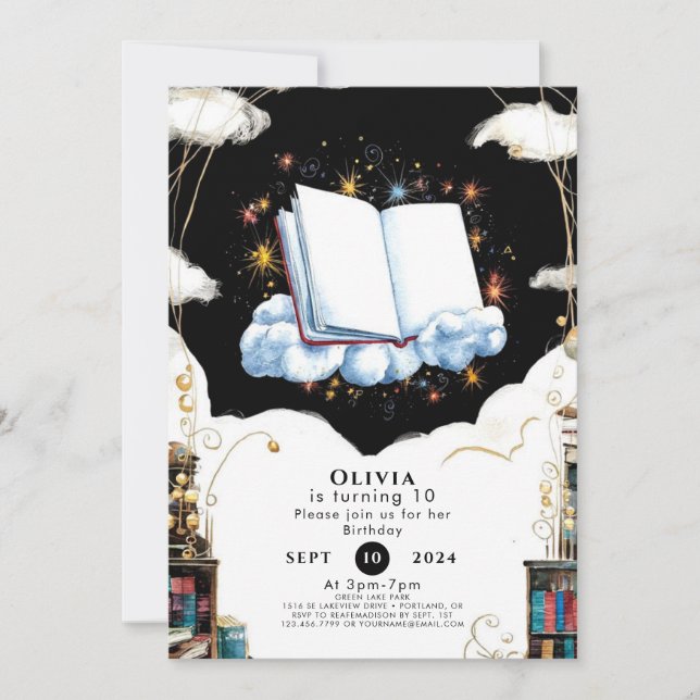 Invitación Boho Niños encantados libro de historias cumpleaño (Anverso)