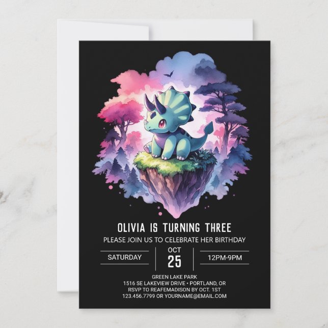 Invitación Boho Niños Triceratops Cumpleaños (Anverso)