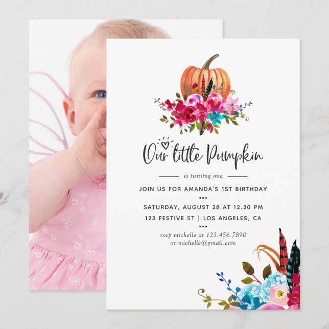 Invitación Boho Nuestra pequeña fiesta de cumpleaños de calab (Anverso / Reverso)