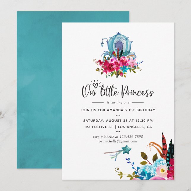 Invitación Boho Nuestra pequeña princesa Fiesta de cumpleaños (Anverso / Reverso)